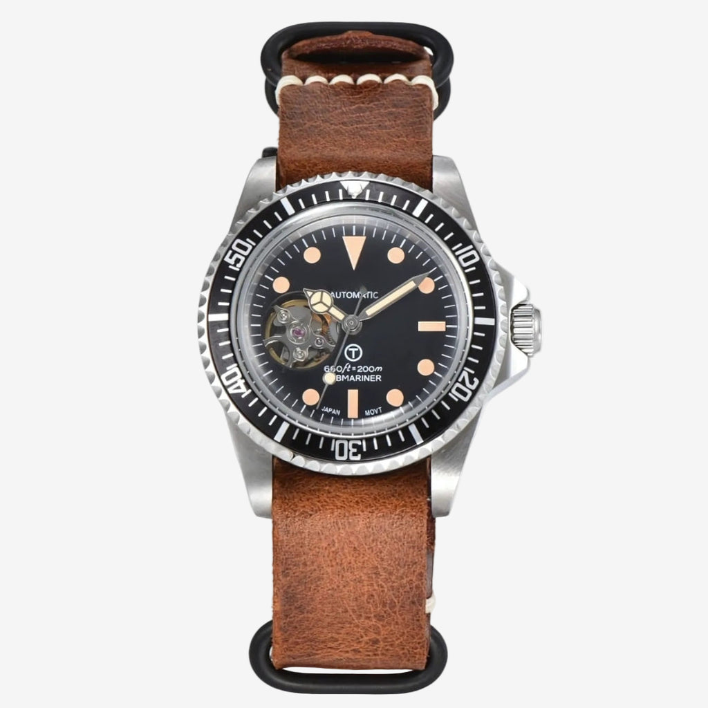 SEIKOSUB EDITION VINTAGE OPEN HEART MILSUB LEATHER MOD