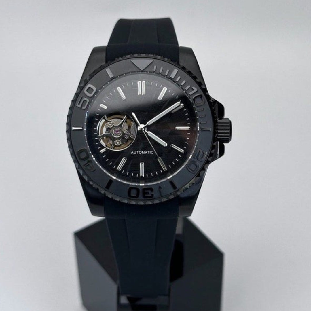 SEIKOSUB EDITION OBSIDIAN BLACK-OUT OPEN HEART MOD