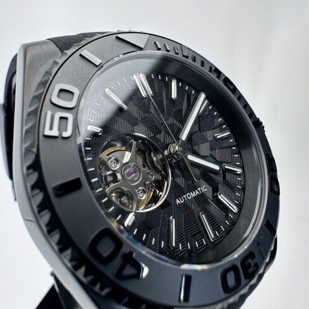 SEIKOSUB EDITION OBSIDIAN BLACK-OUT OPEN HEART MOD