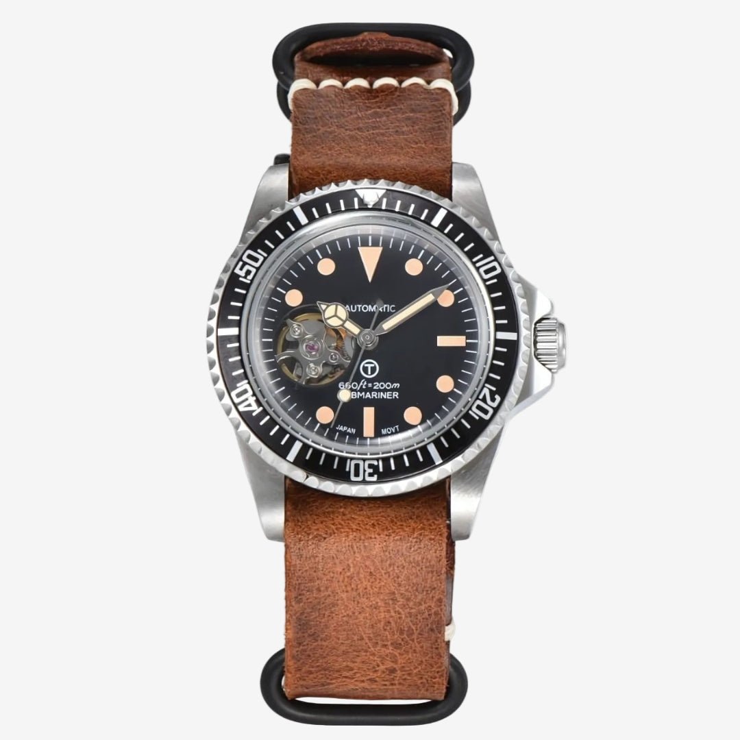 CUSTOM SEIKOSUB EDITION VINTAGE OPEN HEART MILSUB LEATHER MOD - Monomods